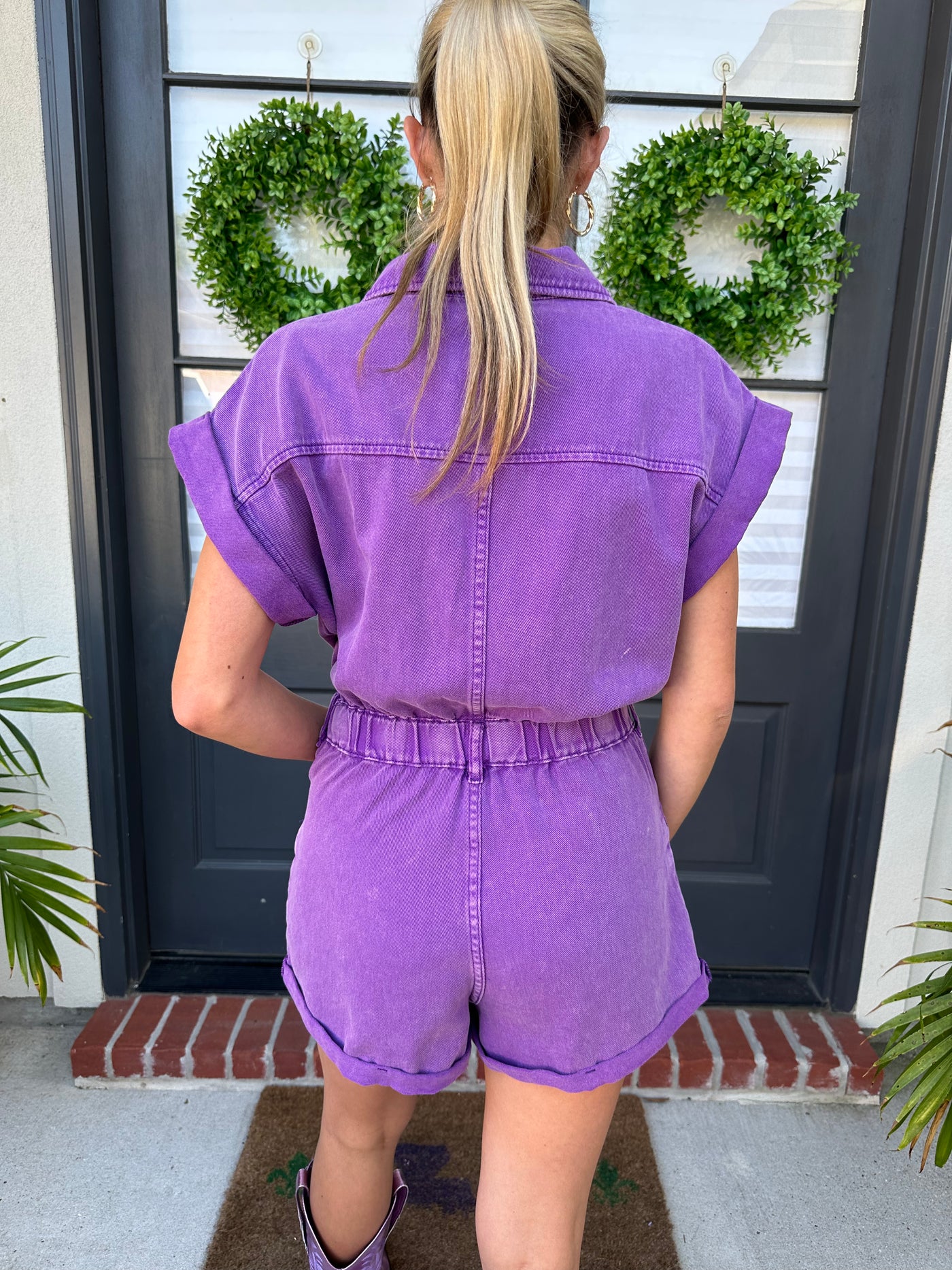 Denim Romper - Purple