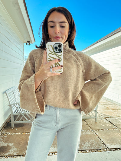 Button Up Turtleneck - Taupe