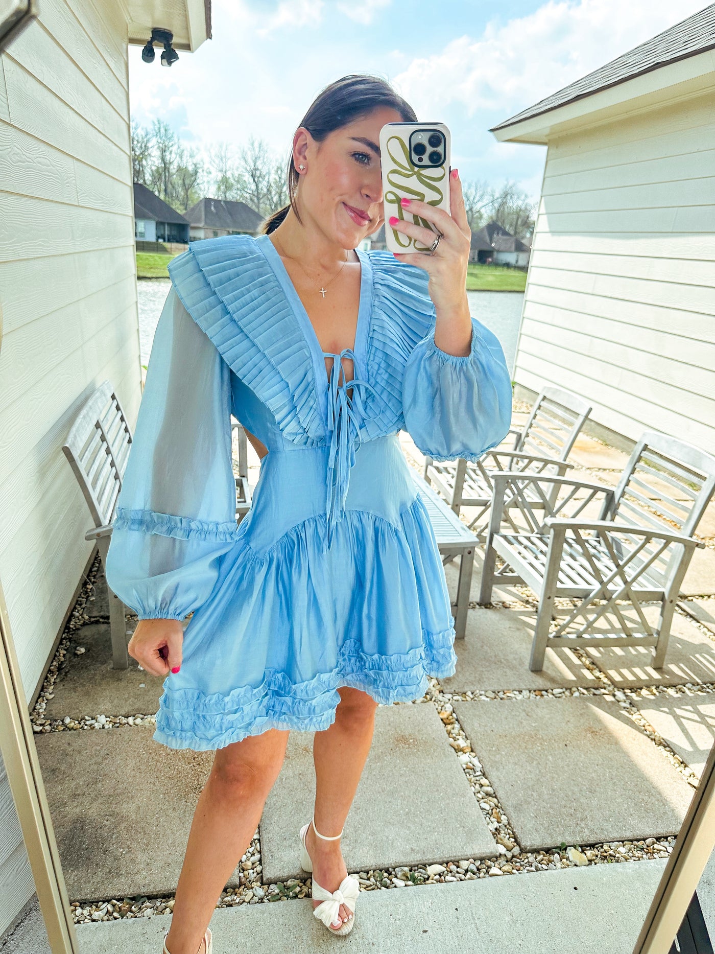 Frill Collar Mini Dress - Blue