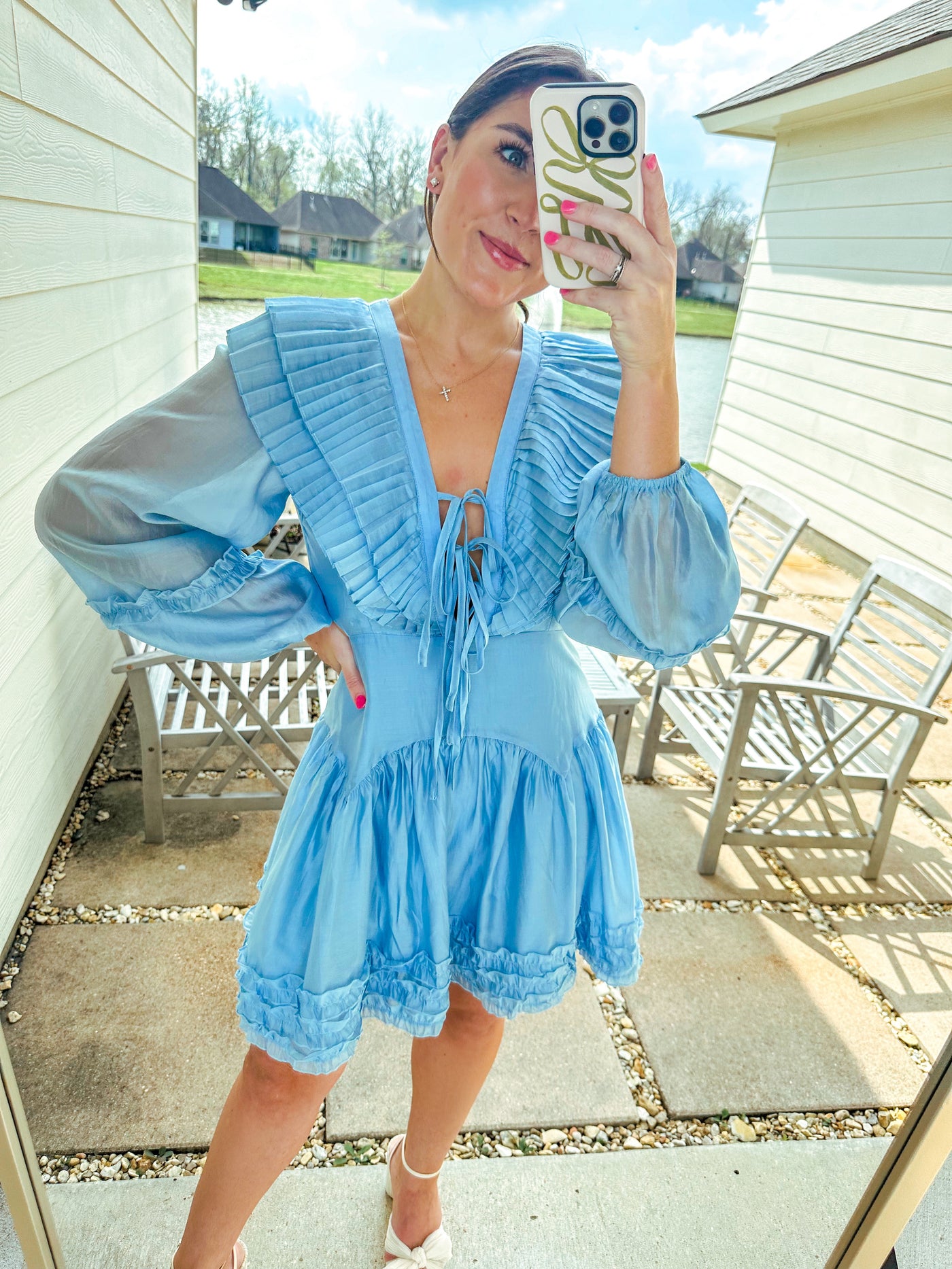 Frill Collar Mini Dress - Blue