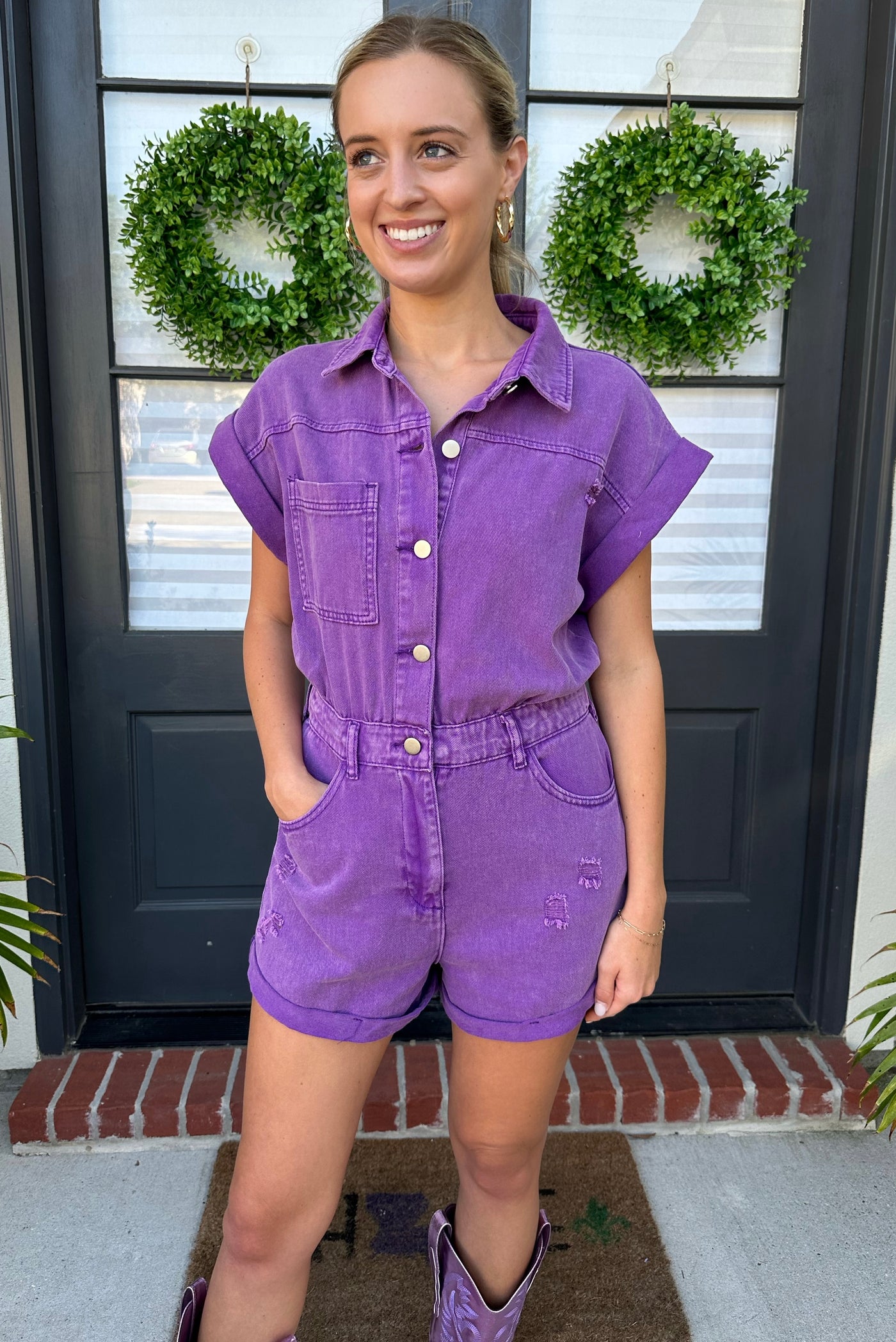 Denim Romper - Purple