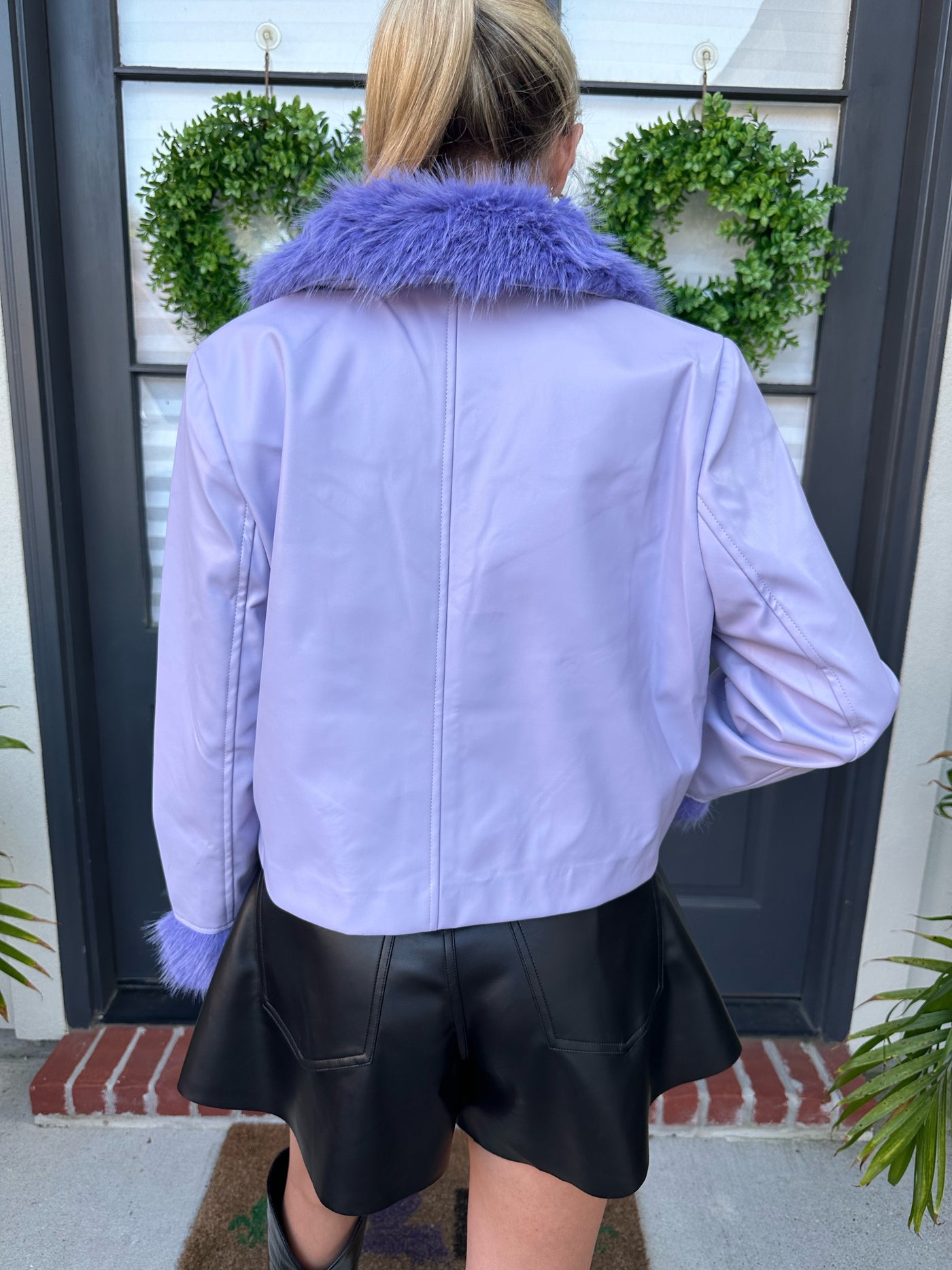 Faux Fur Cropped Jacket - Purple