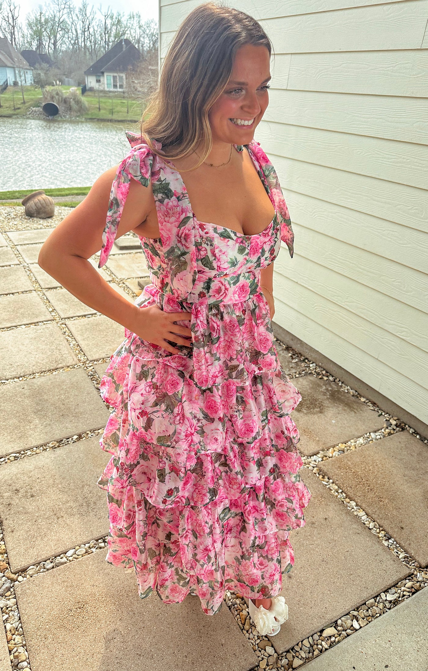 pink floral tiered midi dress Lulus | Light Pink Floral Sleeveless Tiered Midi Dress | Womens | Large (Available in XL)