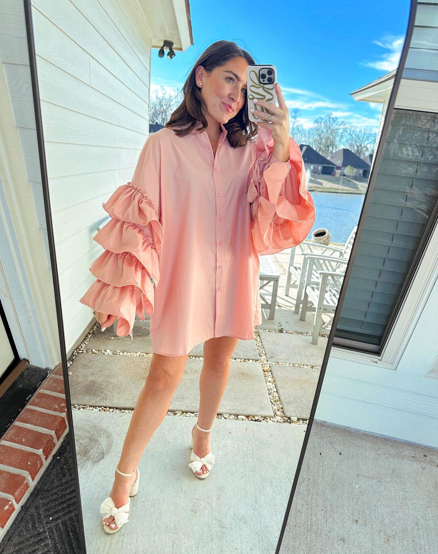 Ruffle Sleeve Dress - Pink