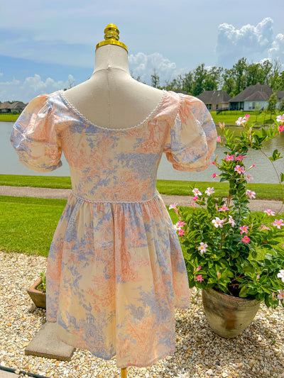 Gabi Babydoll Dress - Cream/Blush/Blue