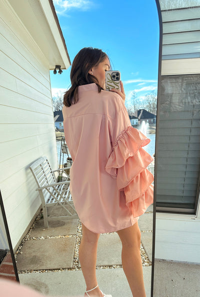 Ruffle Sleeve Dress - Pink