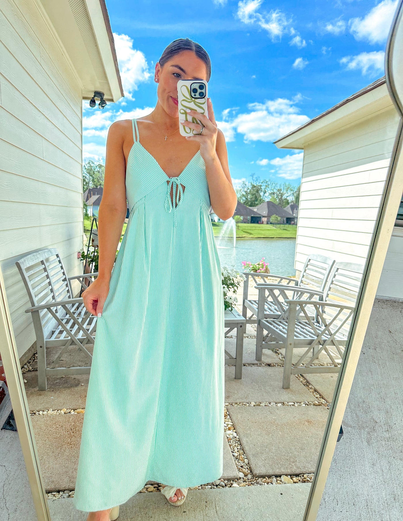 Augusta Maxi Dress - Green/White