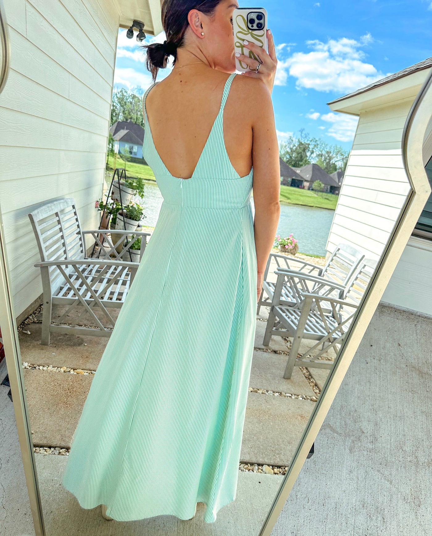 Augusta Maxi Dress - Green/White