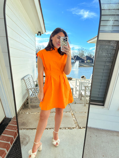 Slim Waist Textured Dress - Orange