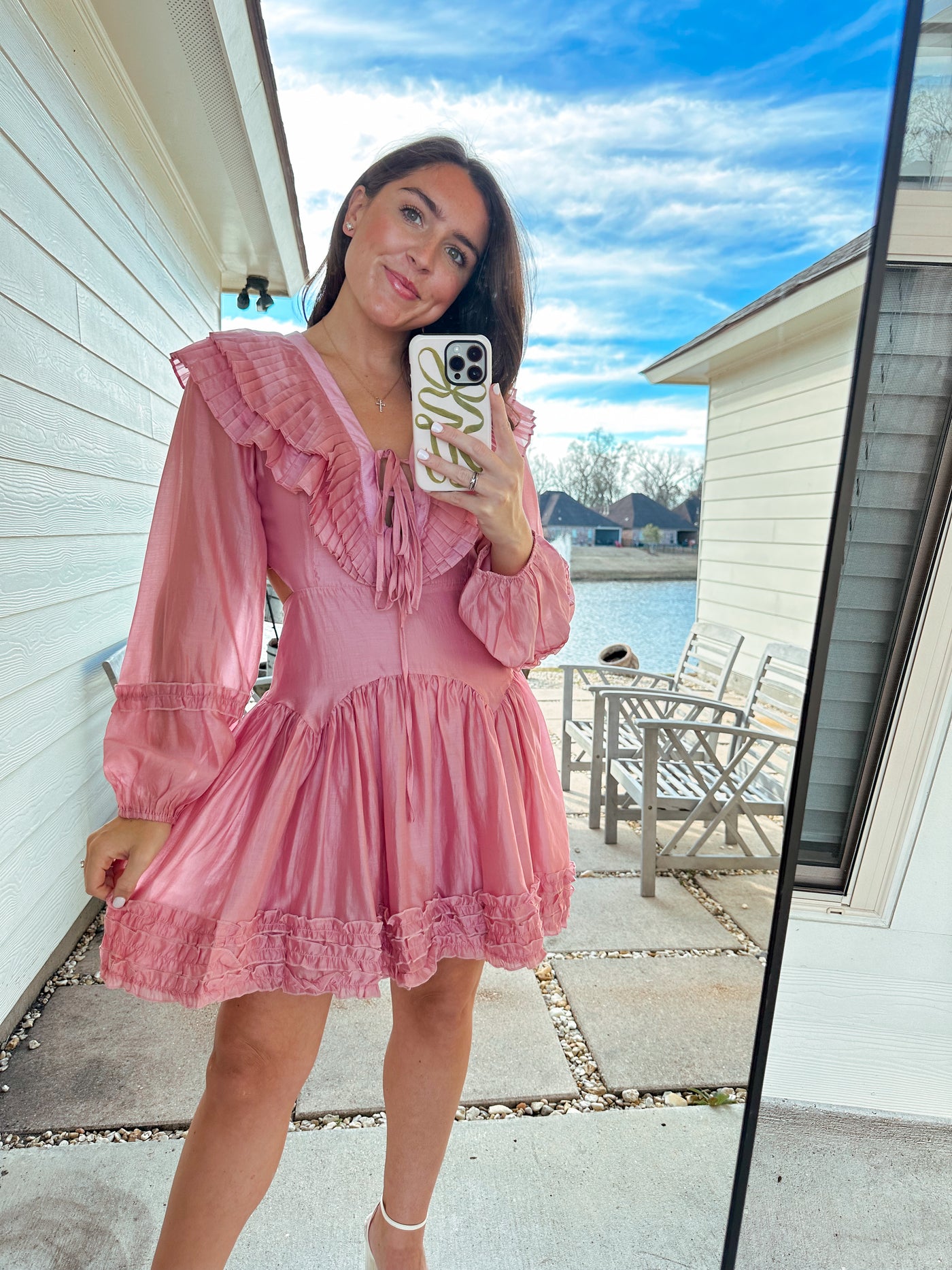 Frill Collar Mini Dress - Pink