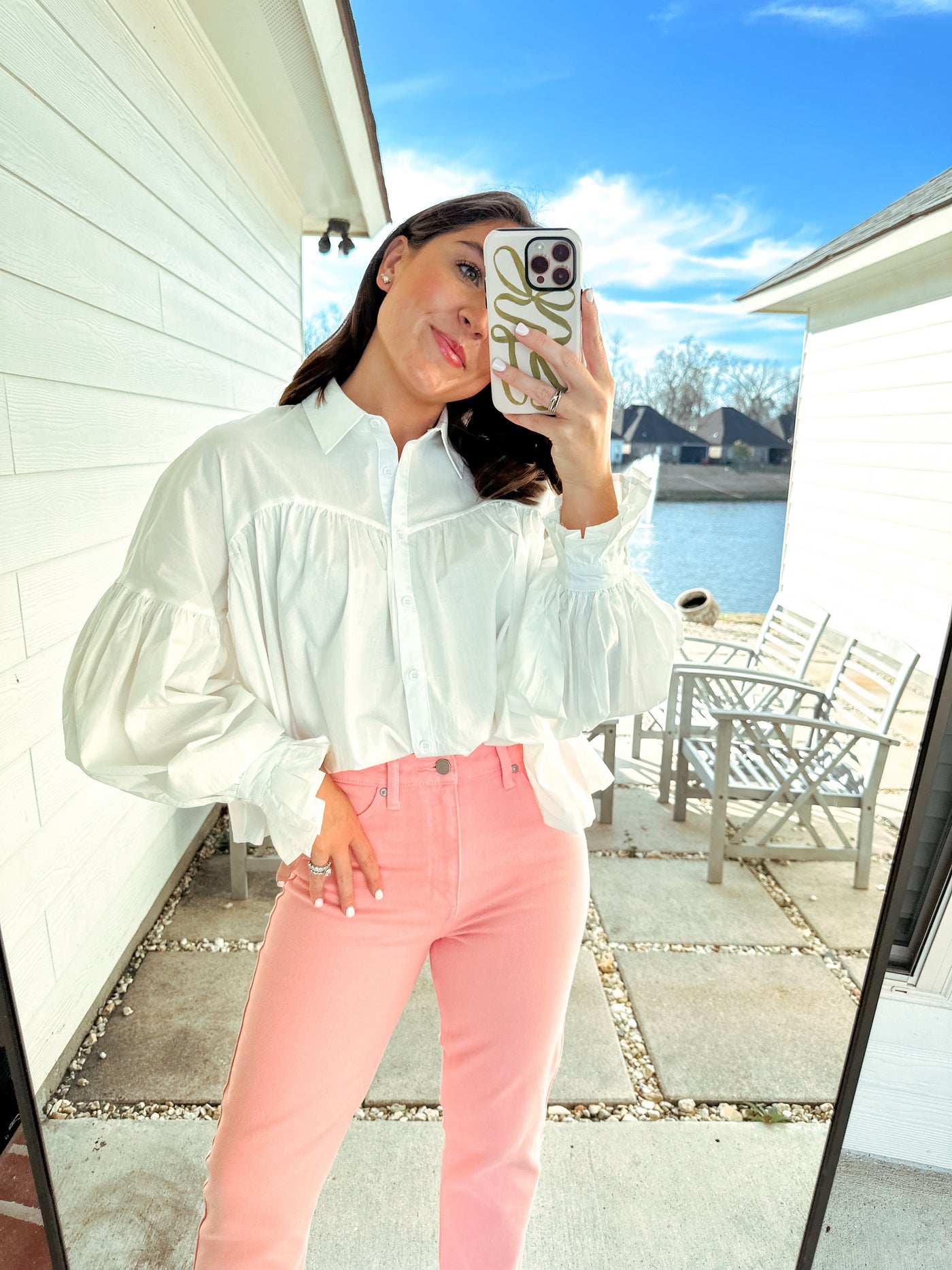 Sweetheart Button Down Top - White