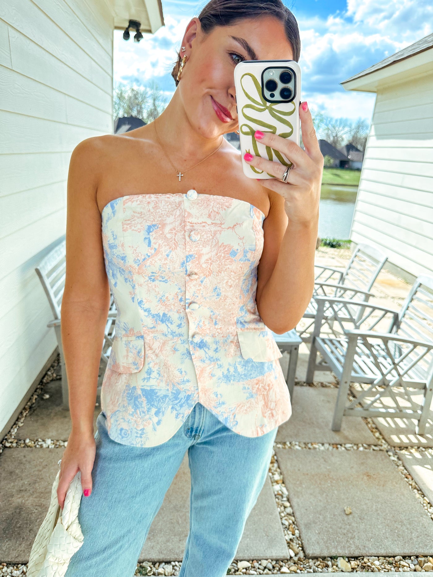 Strapless Button Down Top - Spring Pastels