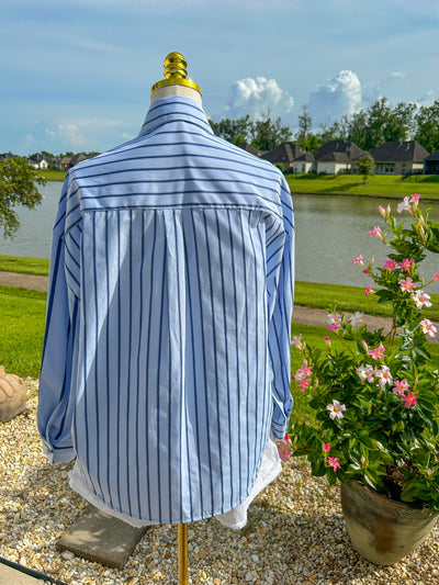 Rhinestoned Blouse - Blue Stripe