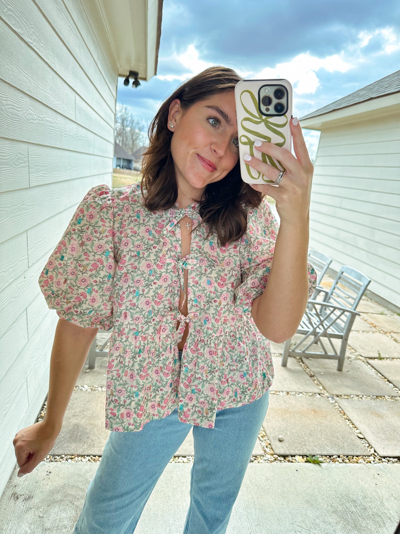 Front Tie Floral Top