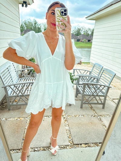 Scalloped Hem Romper - White