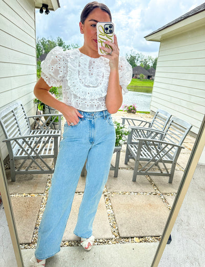 Lace Cropped Puff Sleeve Top