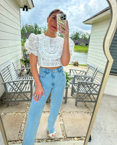 Lace Cropped Puff Sleeve Top