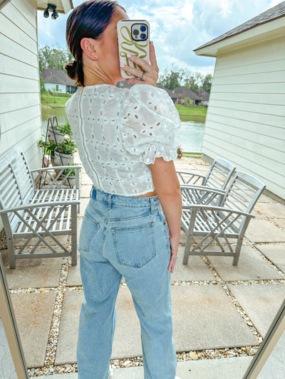 Lace Cropped Puff Sleeve Top