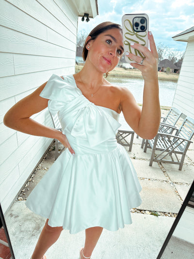 Bow Detail Satin Mini Dress - White