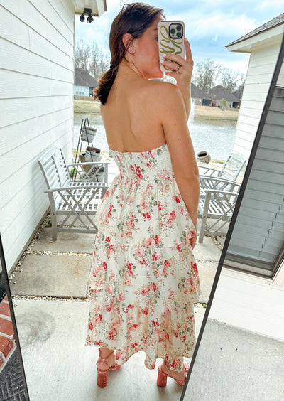 Floral & Eyelet Tiered Midi Dress