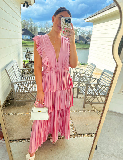 Pretty in Pleats Maxi Dress - Pink