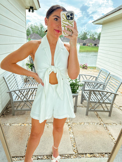 Front Tie Romper - White