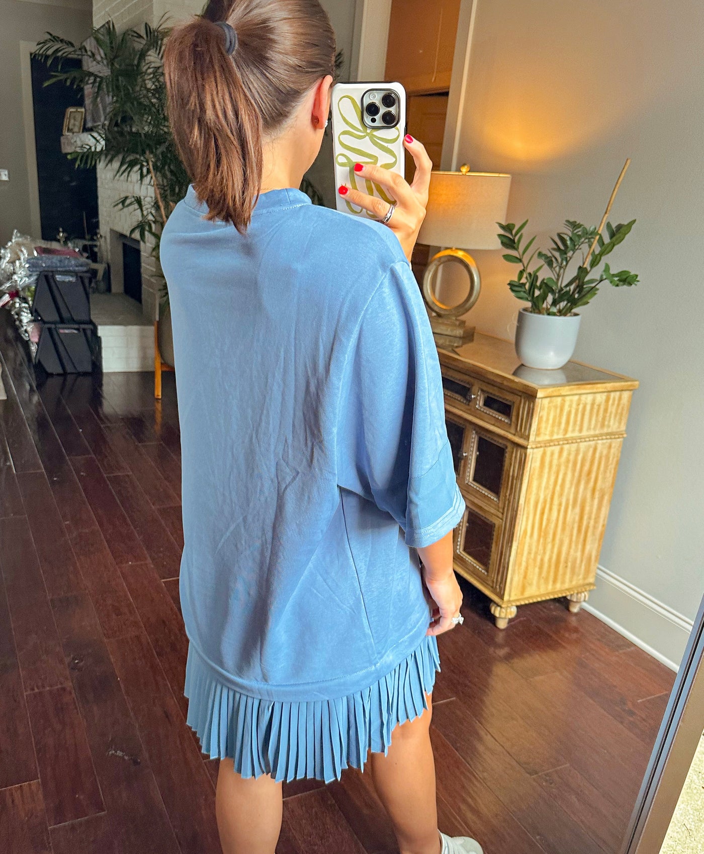 Pleated T-Shirt Dress - Blue