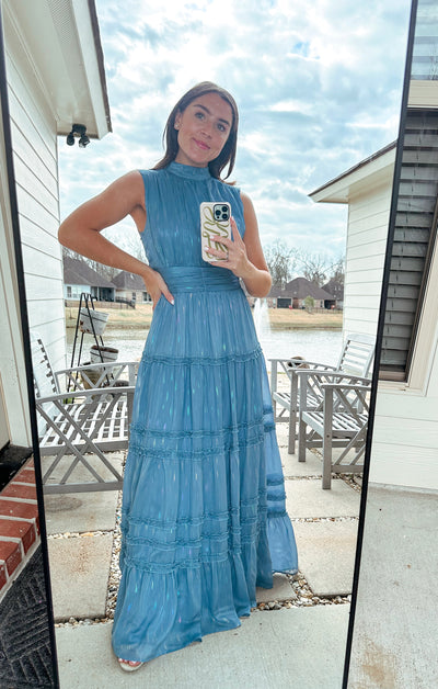 High Neck Tiered Maxi - Blue