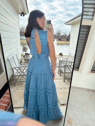 High Neck Tiered Maxi - Blue