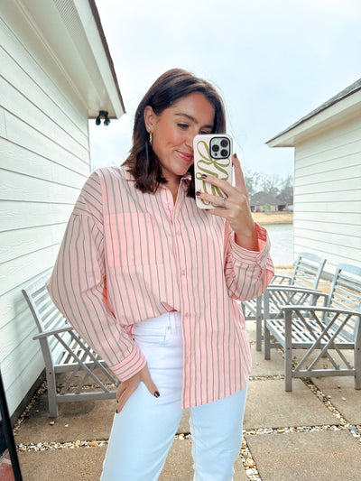 Striped Button Down - Pink/Green