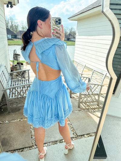 Frill Collar Mini Dress - Blue