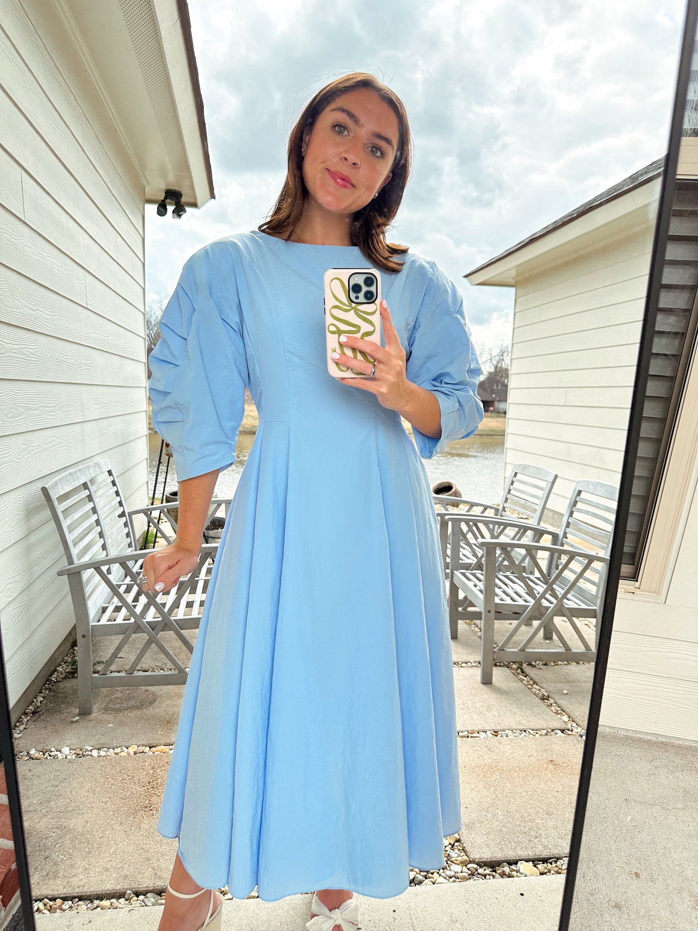 Statement Sleeve Midi Dress - Blue