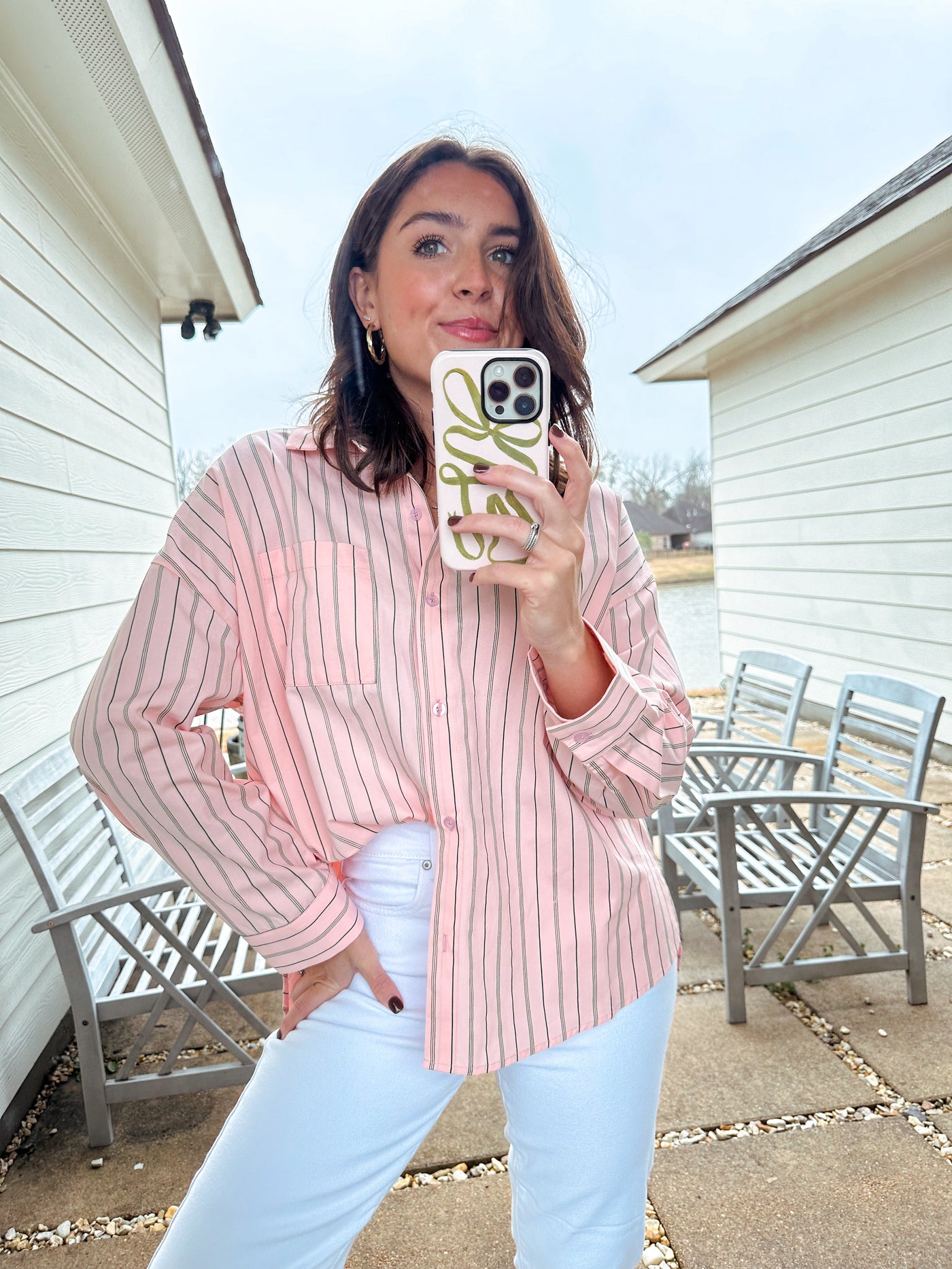 Striped Button Down - Pink/Green