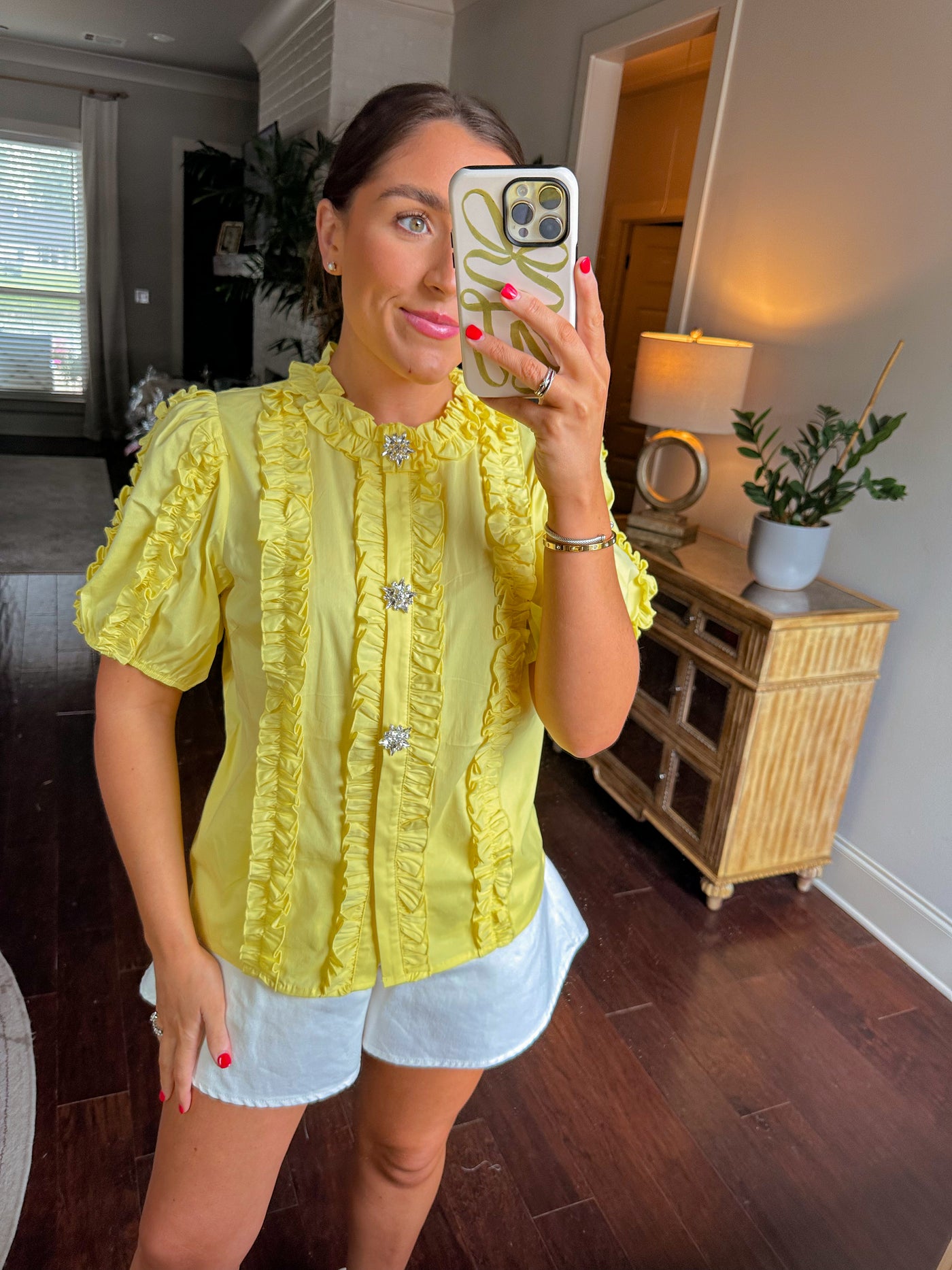 Rhinestoned Ruffle Top - Yellow