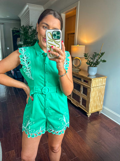 Embroidered Romper - Teal