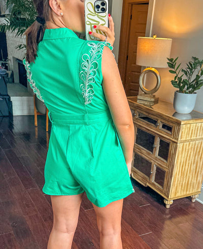 Embroidered Romper - Teal