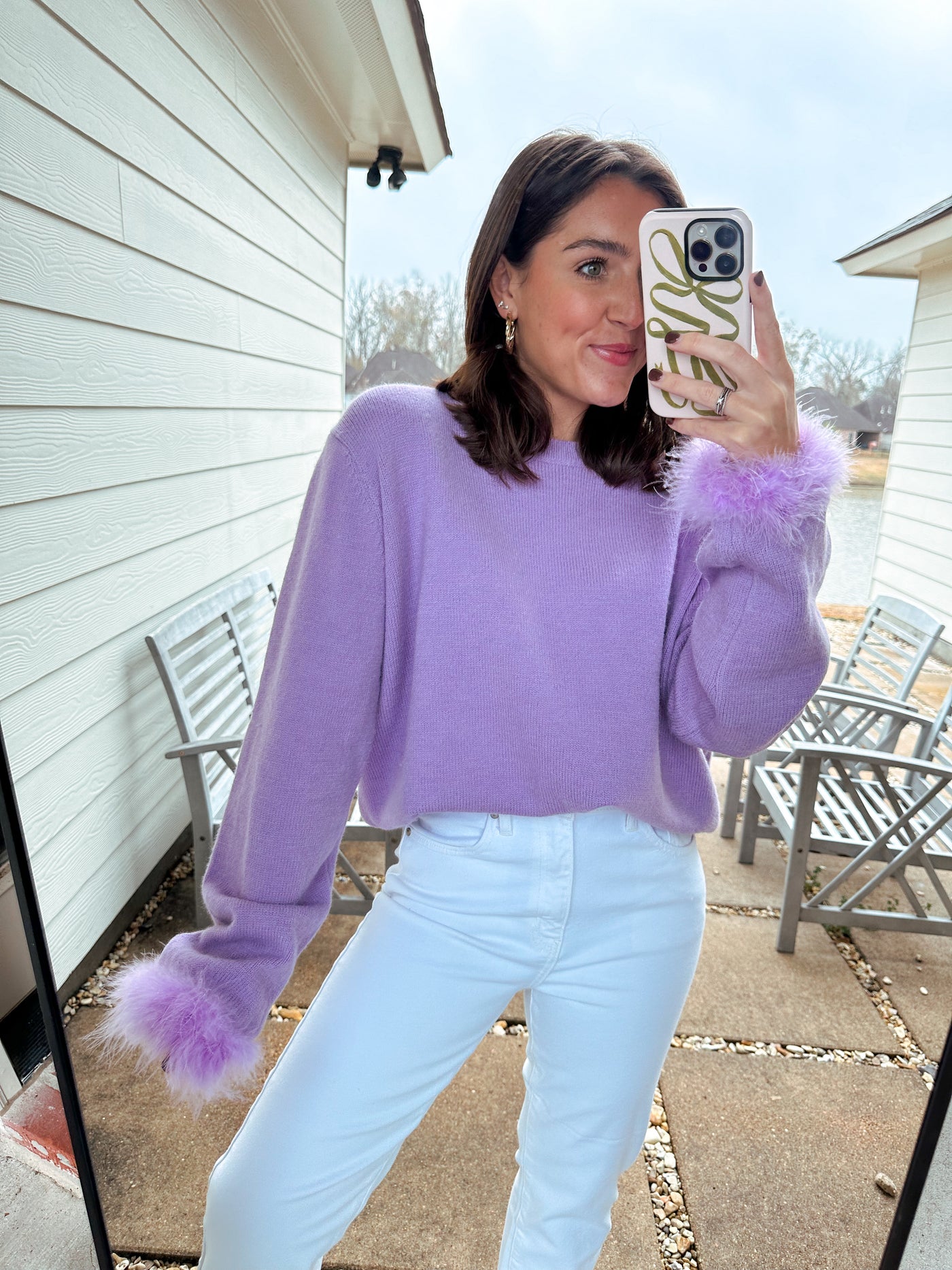 Feather Cuff Sweater - Purple