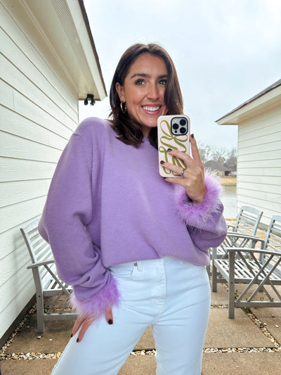 Feather Cuff Sweater - Purple