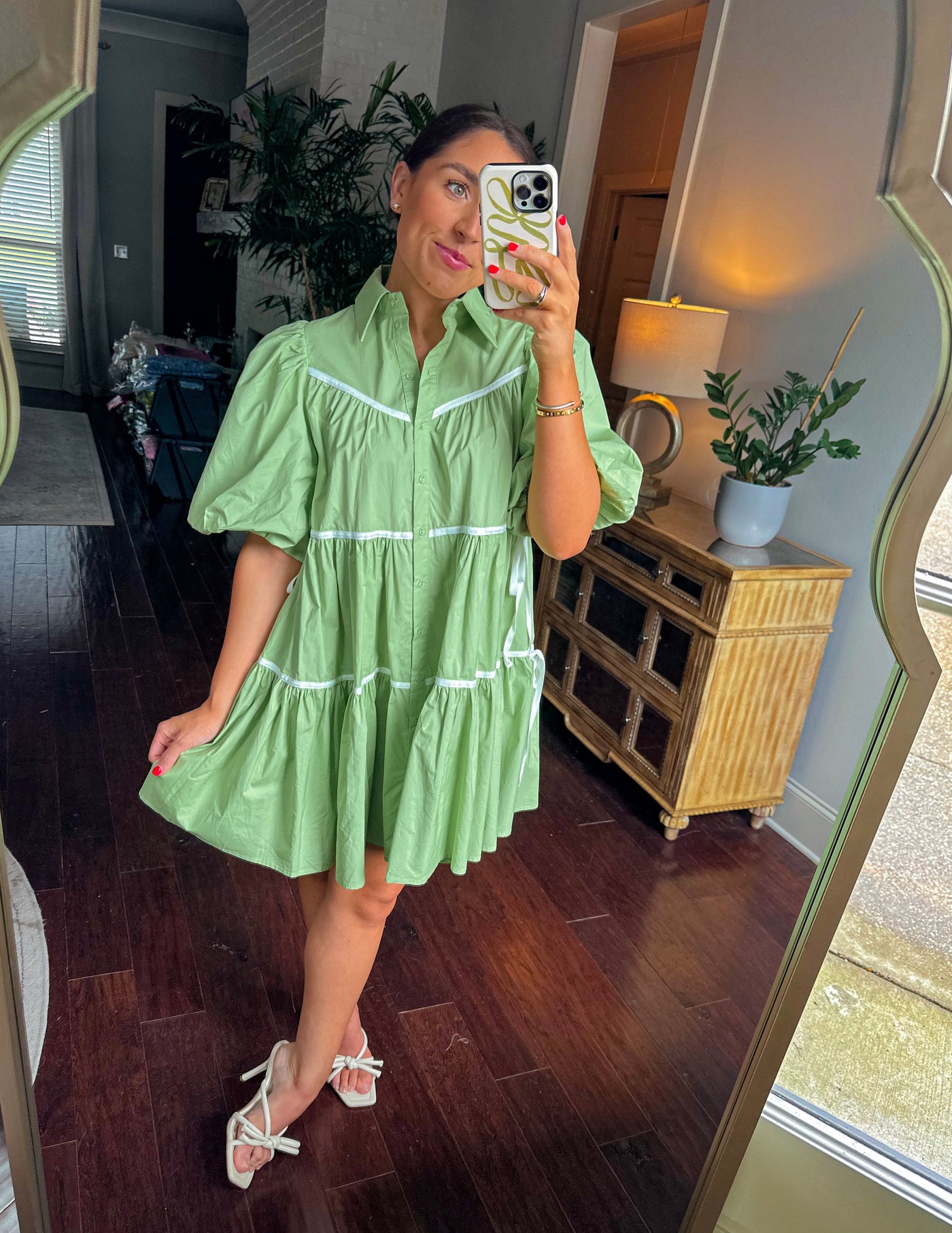 Hadley Mini Dress - Green/Cream