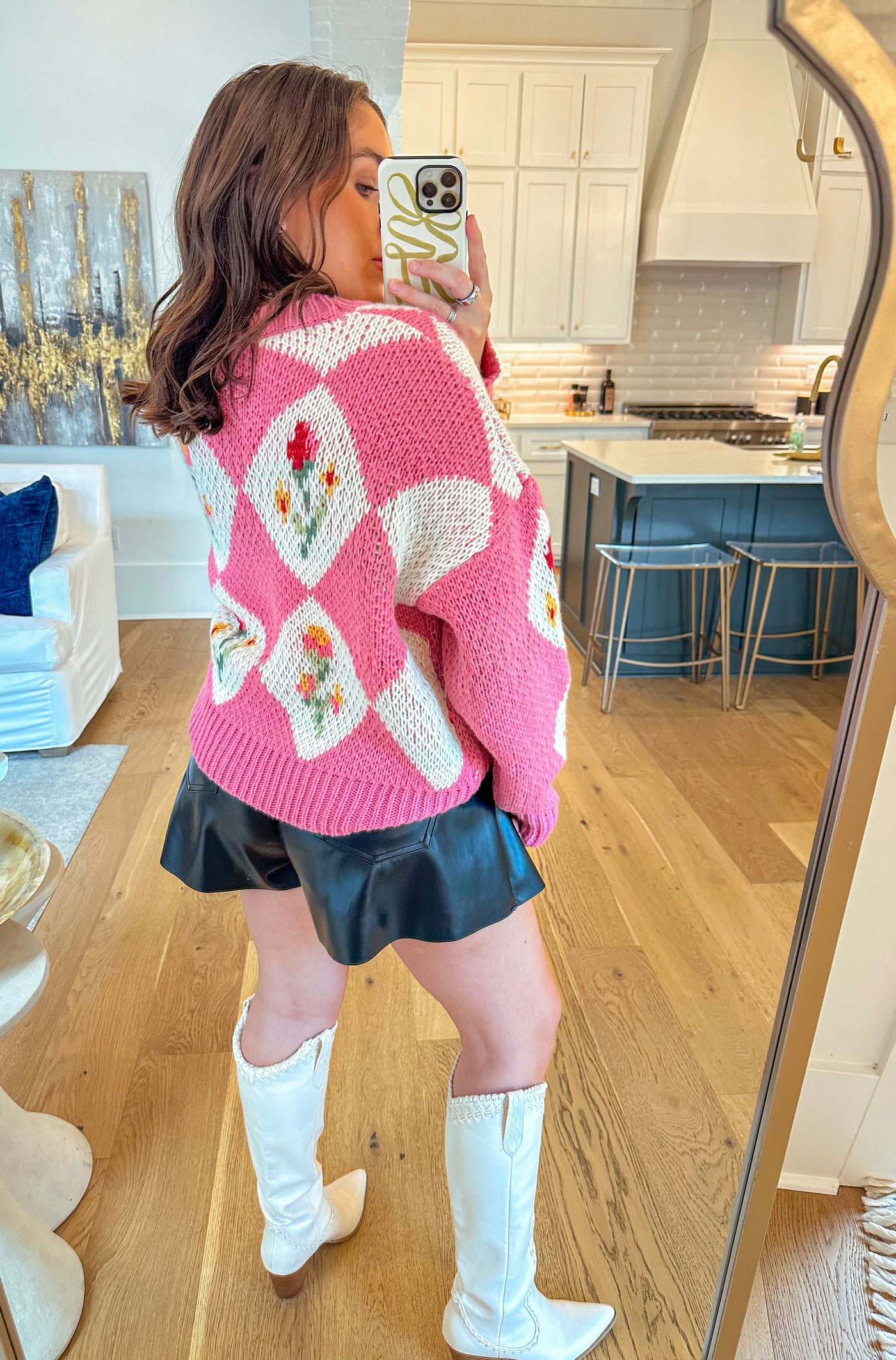 Diamond Floral Sweater - Pink