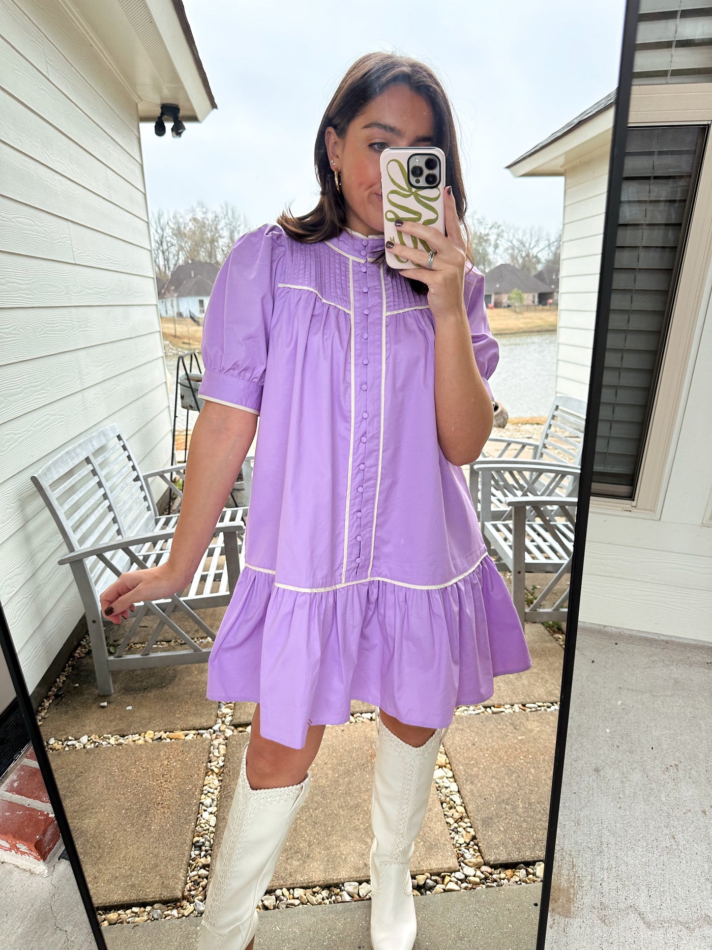 Preppy Button Down Dress - Lavender