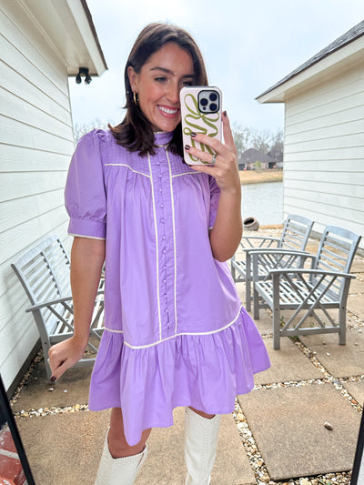 Preppy Button Down Dress - Lavender