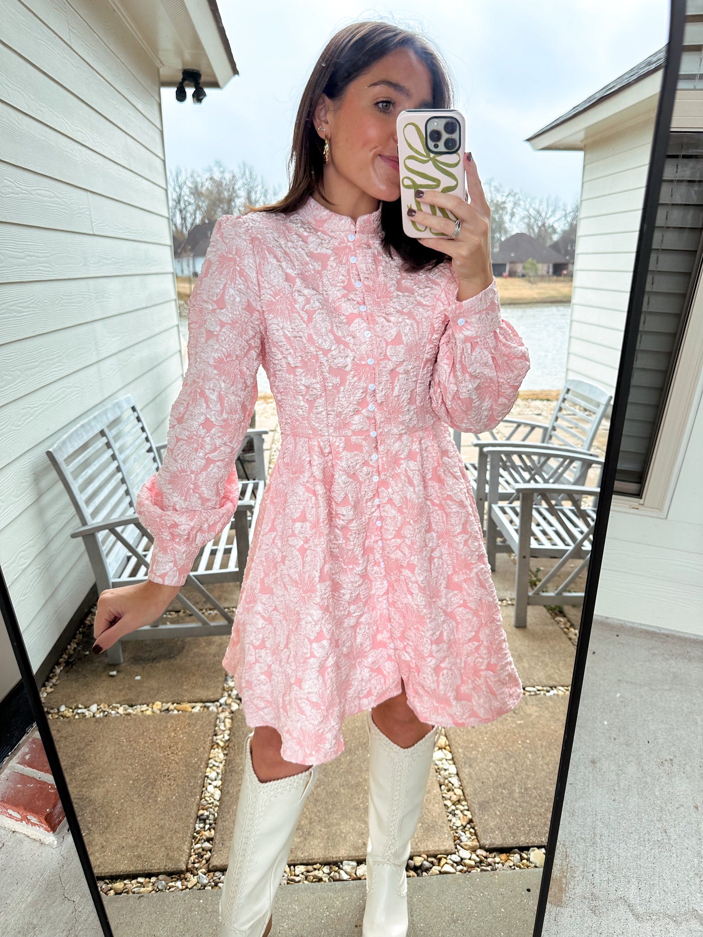 Floral Textured Mini Dress - Pink