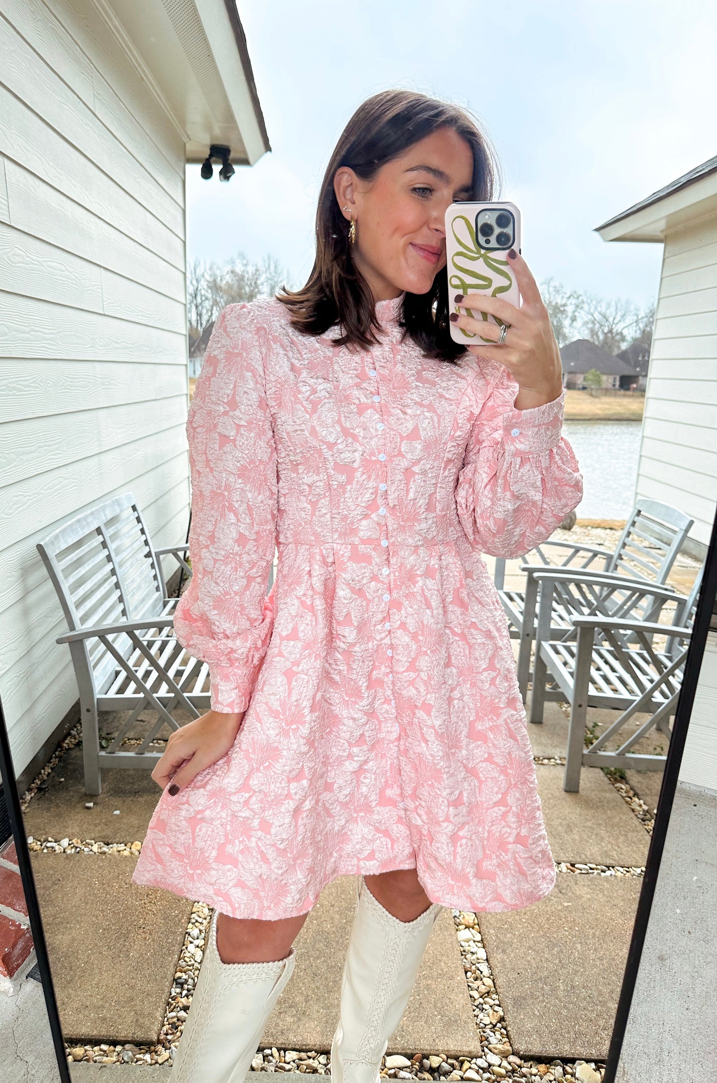 Floral Textured Mini Dress - Pink