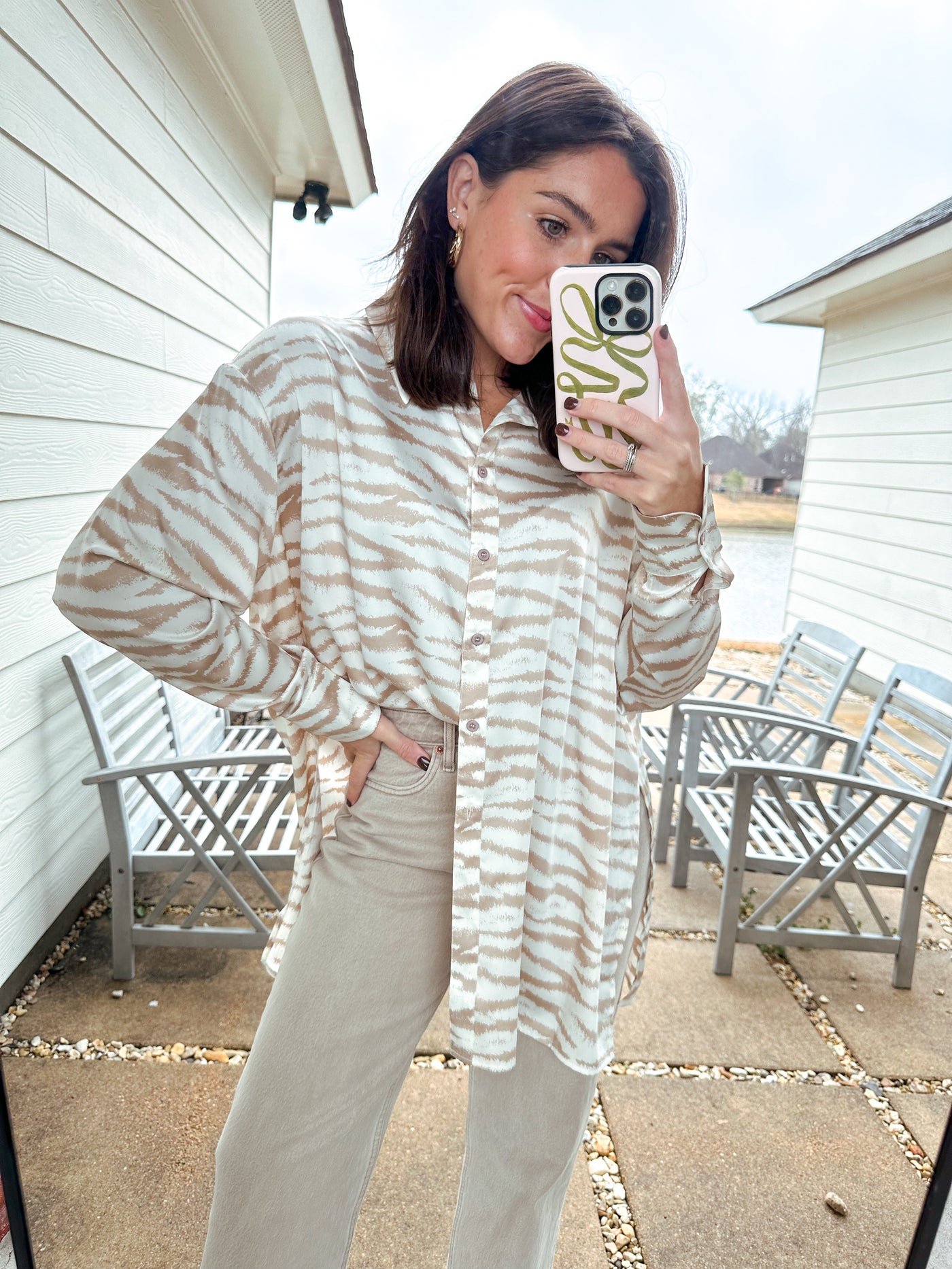 Tiger Stripe Top - Taupe