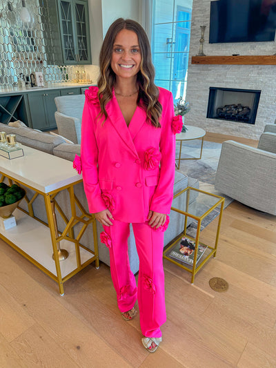 Floral Blazer Set - Hot Pink