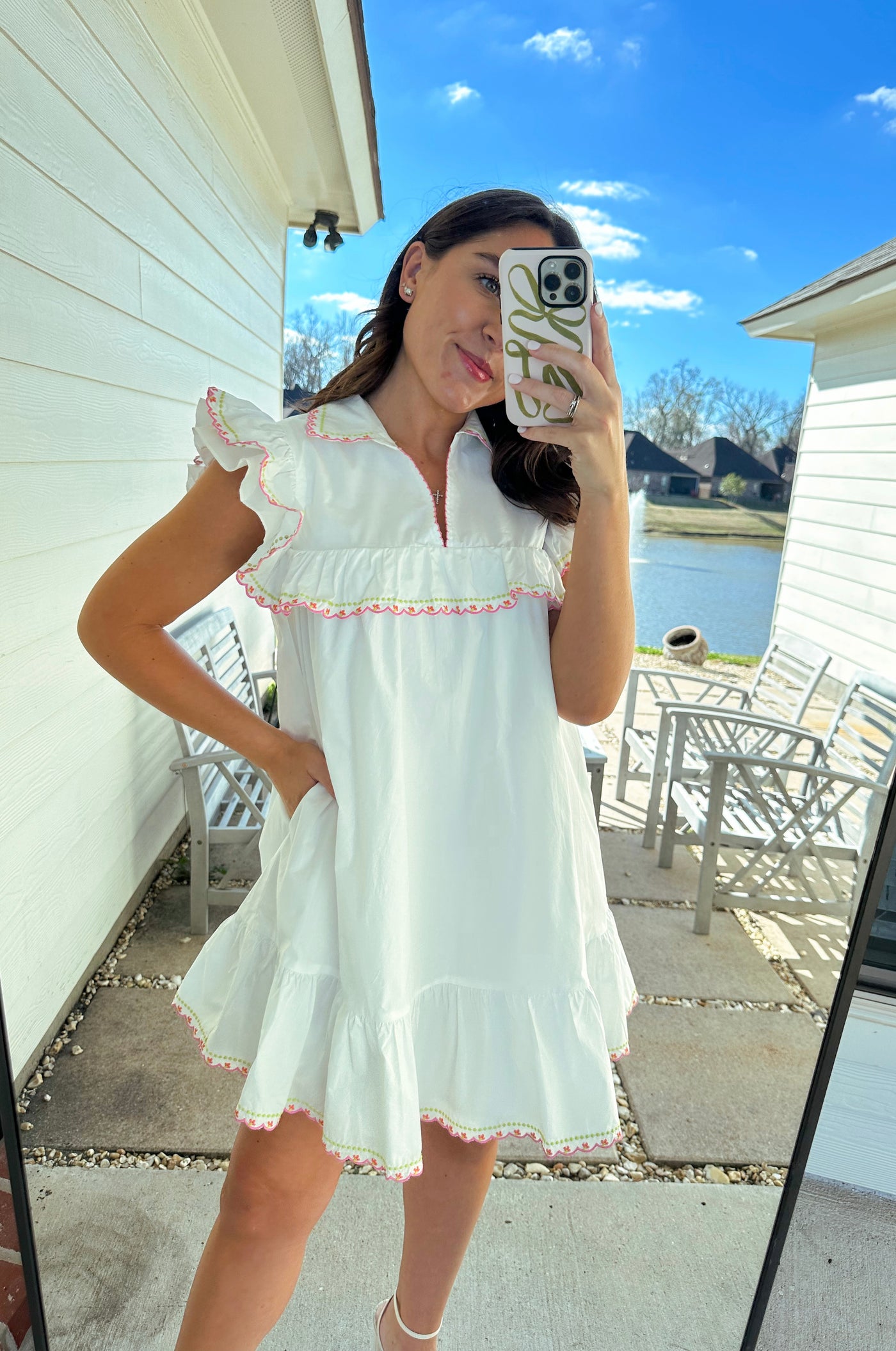 Embroidered Collar Mini Dress