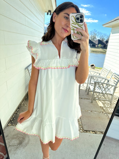 Embroidered Collar Mini Dress