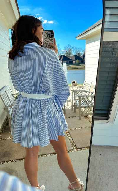 Preppy Belted Dress - Blue/White Stripe