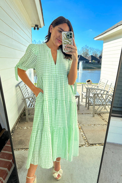 Gingham Maxi Dress - Lime